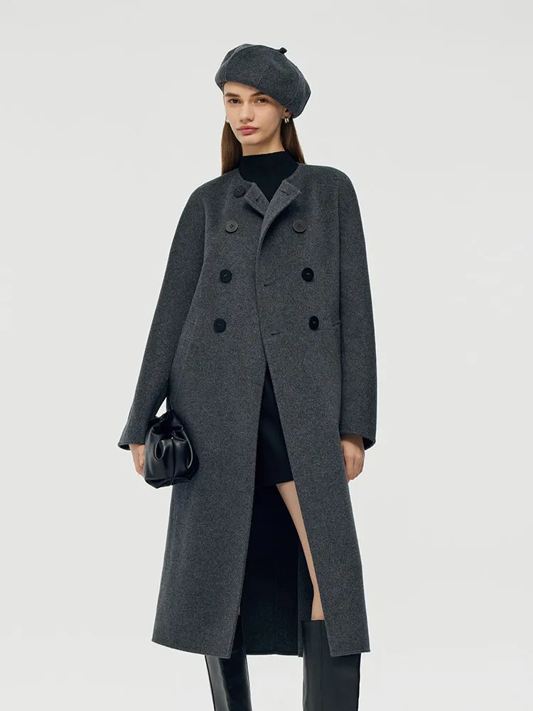 100% Wool Double-Breasted Women Overcoat With Beret