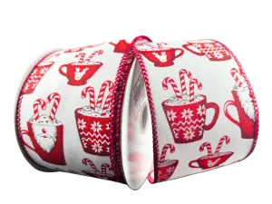 2.5" Santa Hot Cocoa Mugs Ribbon: White - 10yds