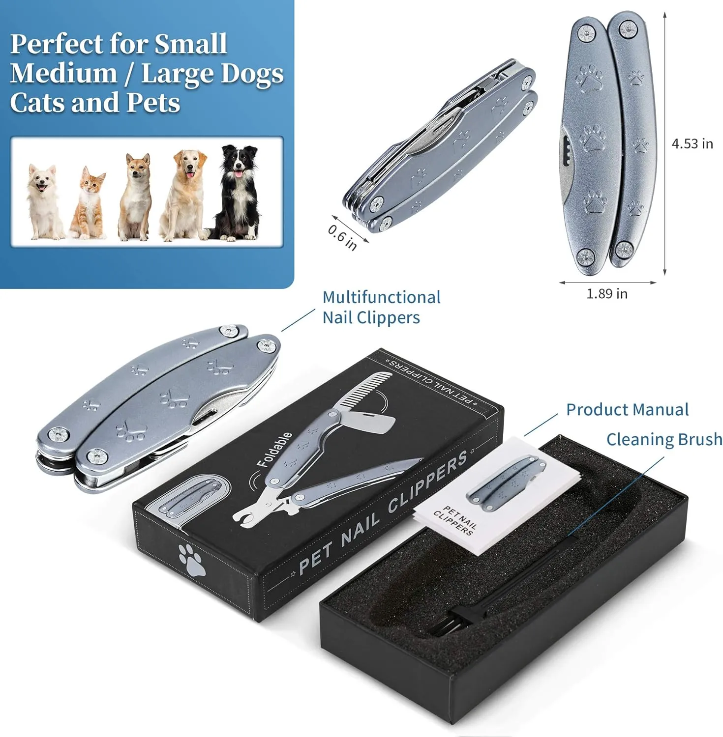 3 in 1 Foldable Dog Nail Clippers