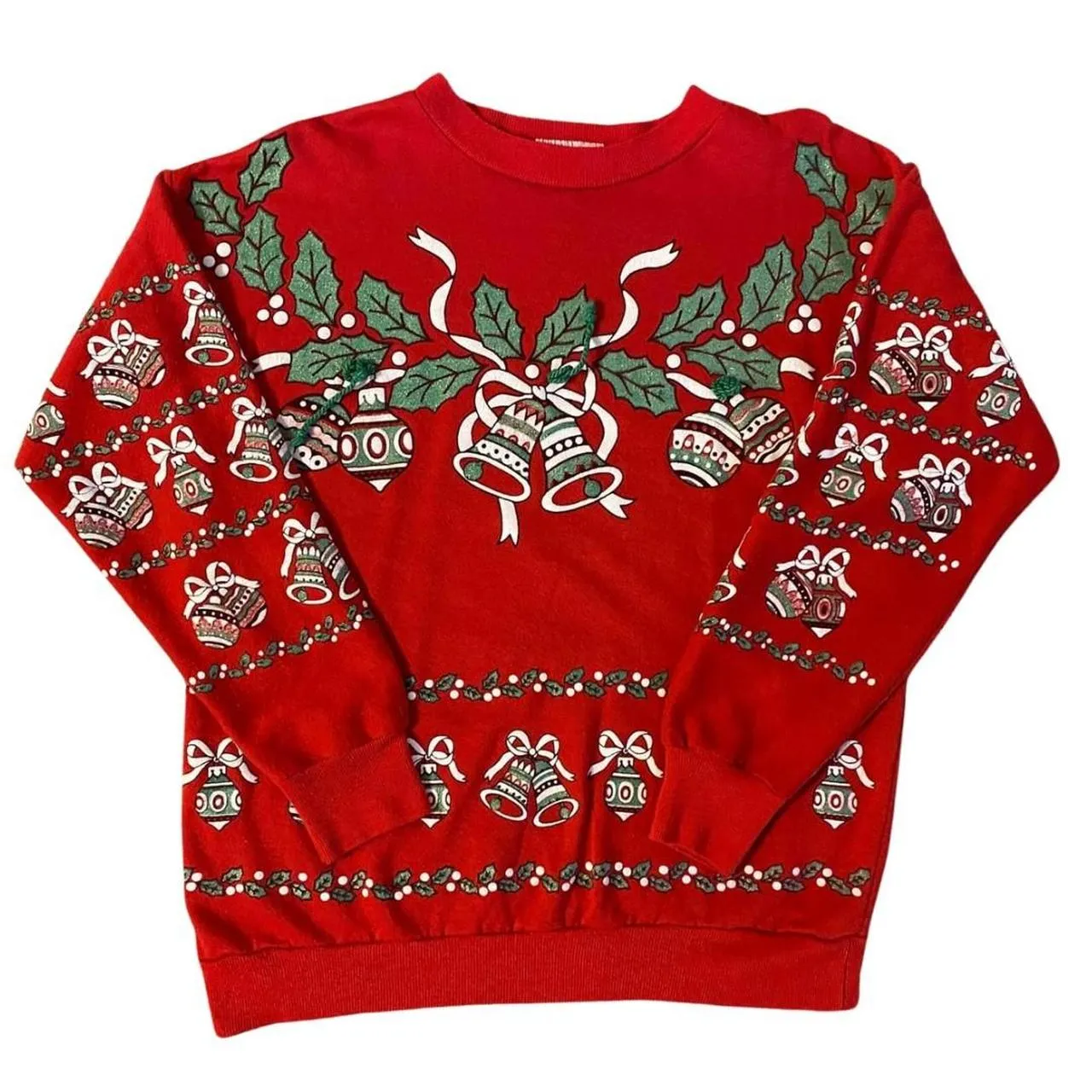 90s Vintage Ugly Christmas Crewneck Sweatshirt Red Glitter Print