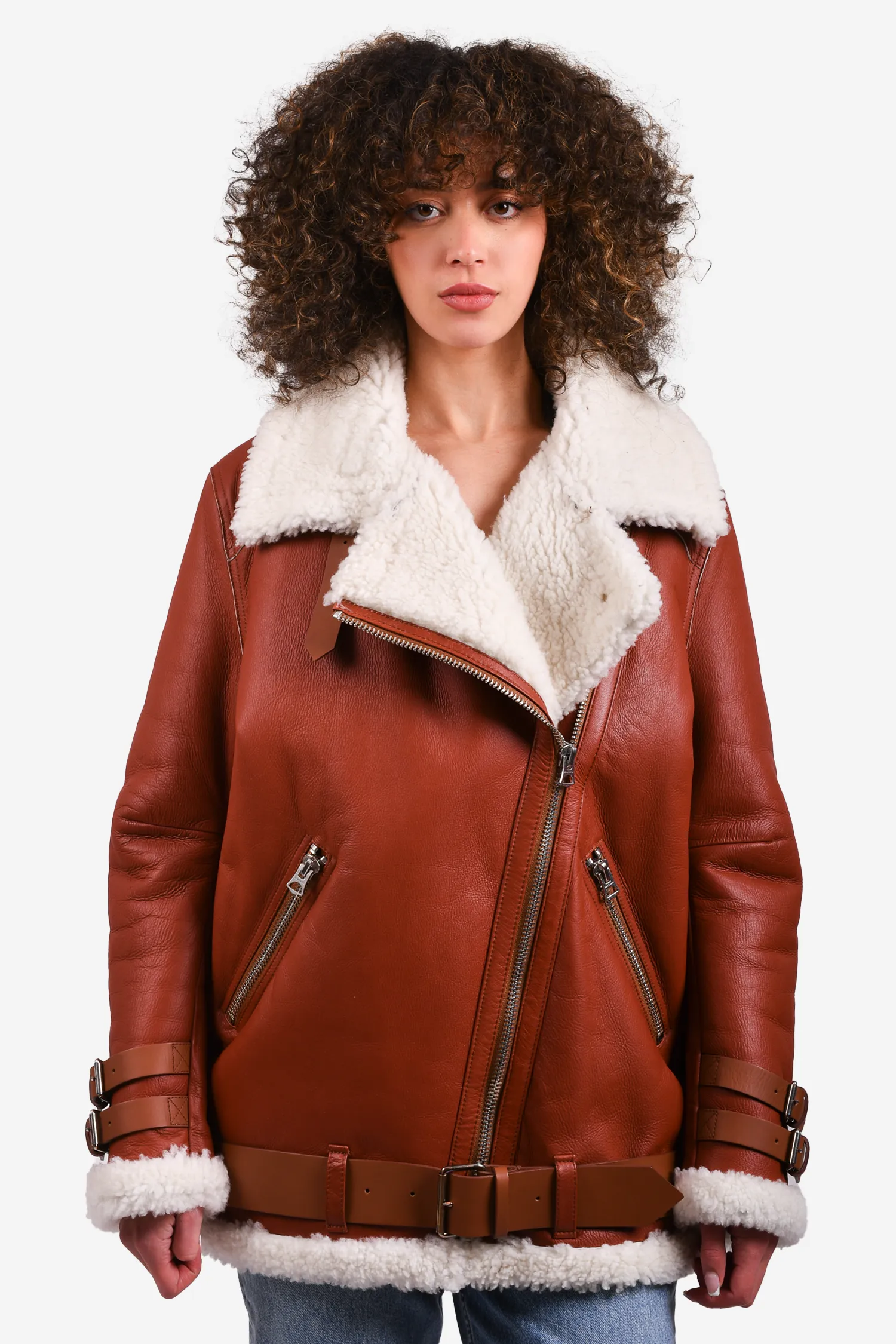 Acne Studios Red Shearling/Leather Collared Jacket Size 38