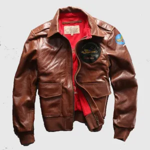 Air Force Flight Pilot Brown Leather Bomber Jacket