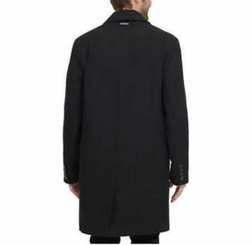 ANDREW MARC NEW YORK Men's Wool Blend 3/4 Trench Overcoat, BLACK NWT