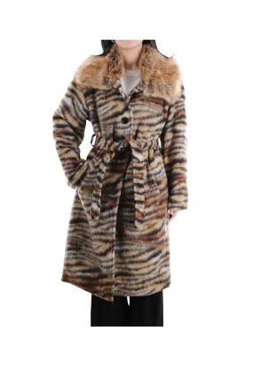 Animal Print Coat with Faux Fur Trim