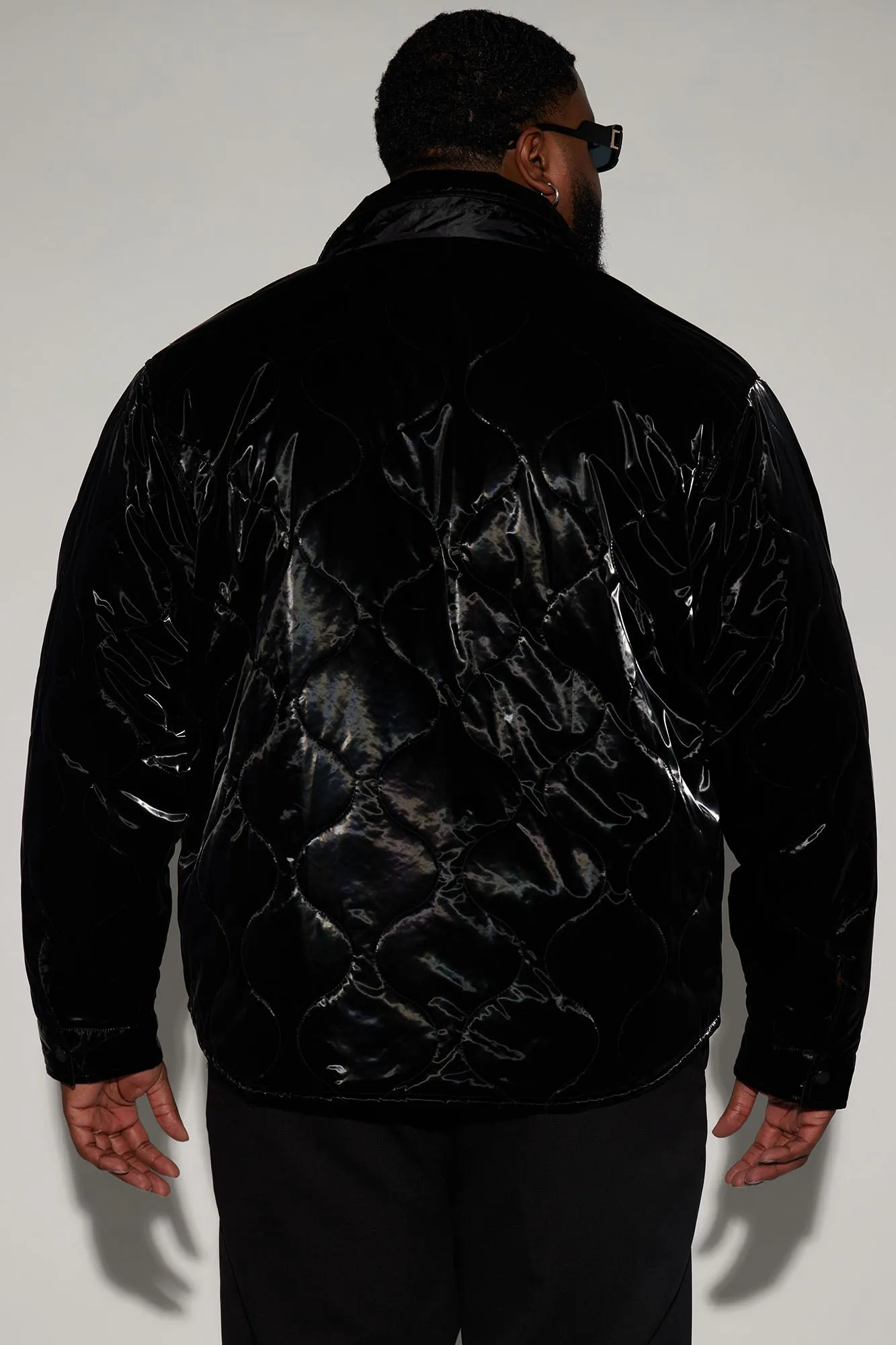 Aspen Quilted Gloss Nylon Shacket - Black