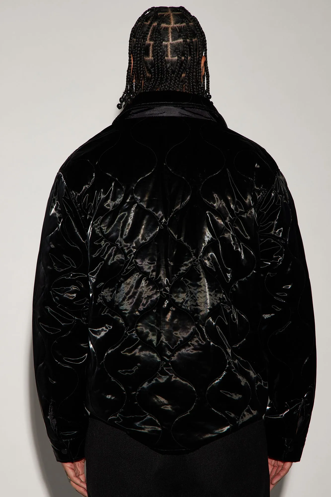 Aspen Quilted Gloss Nylon Shacket - Black