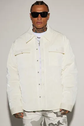 Aspen Quilted Gloss Nylon Shacket - White