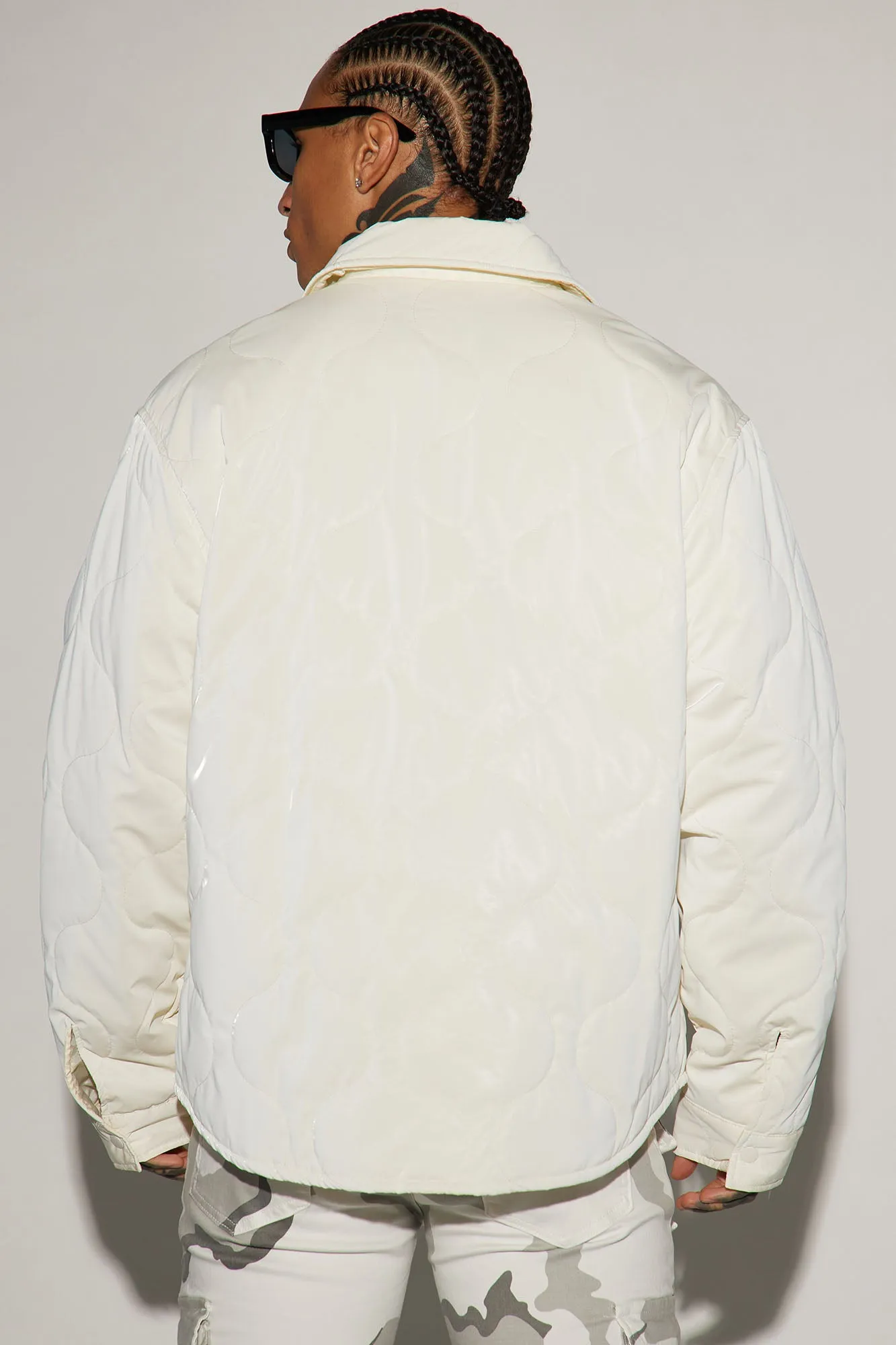 Aspen Quilted Gloss Nylon Shacket - White