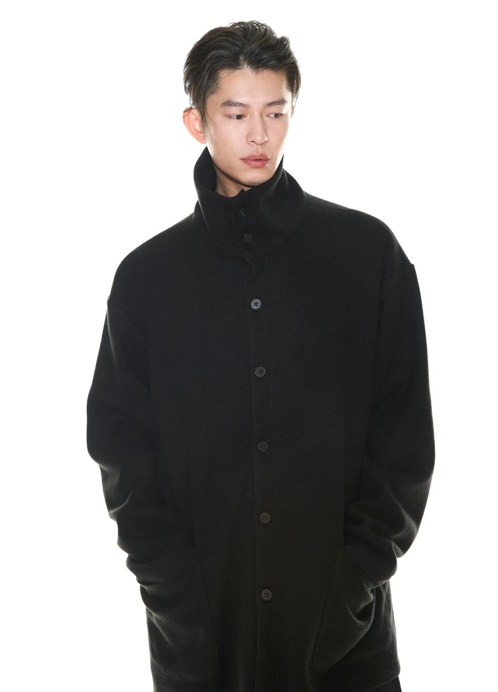 Asymmetrical Stand Collar Overcoat By Vapour Blue