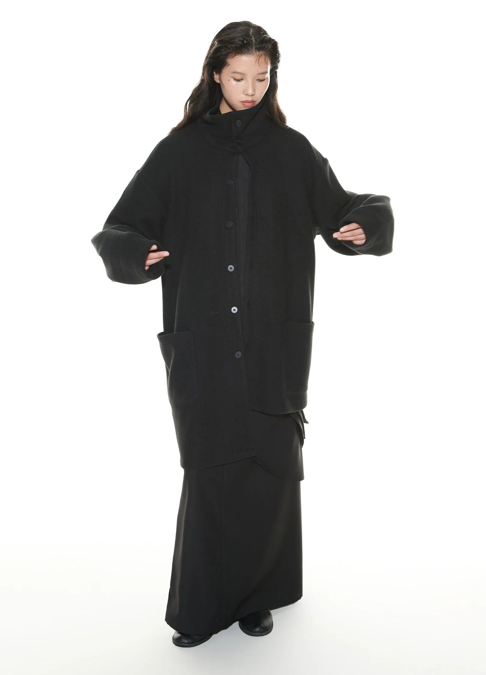 Asymmetrical Stand Collar Overcoat By Vapour Blue