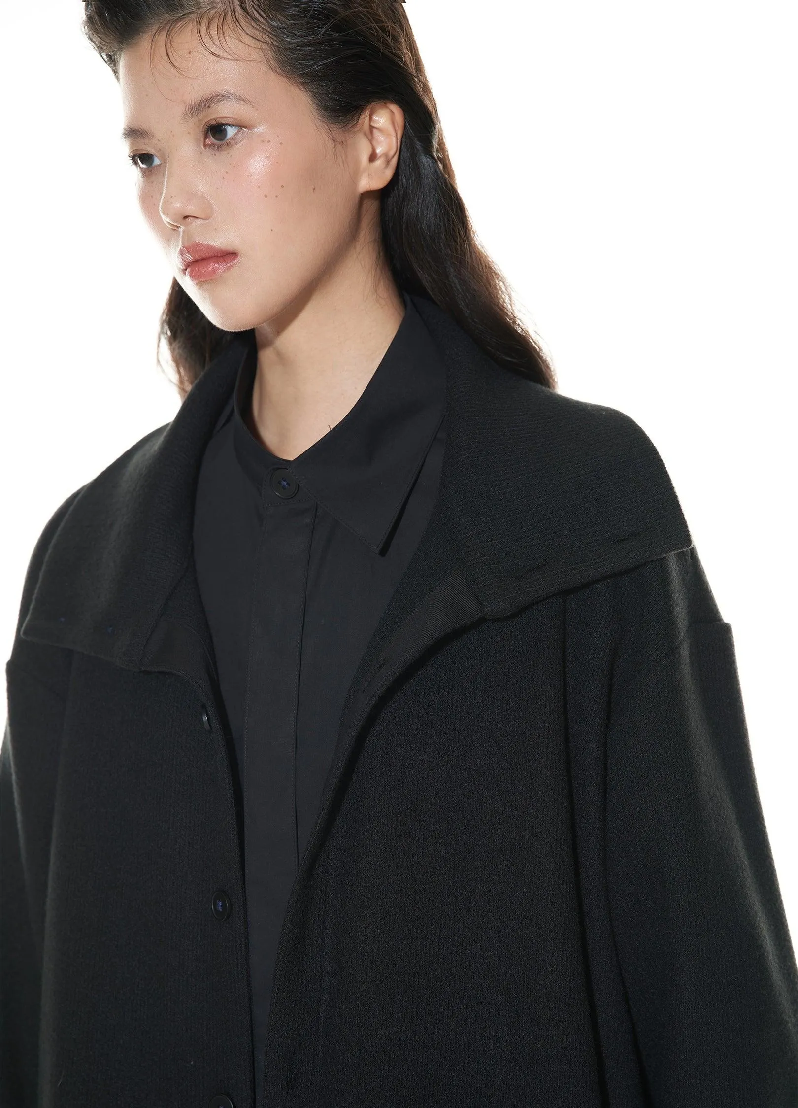 Asymmetrical Stand Collar Overcoat By Vapour Blue