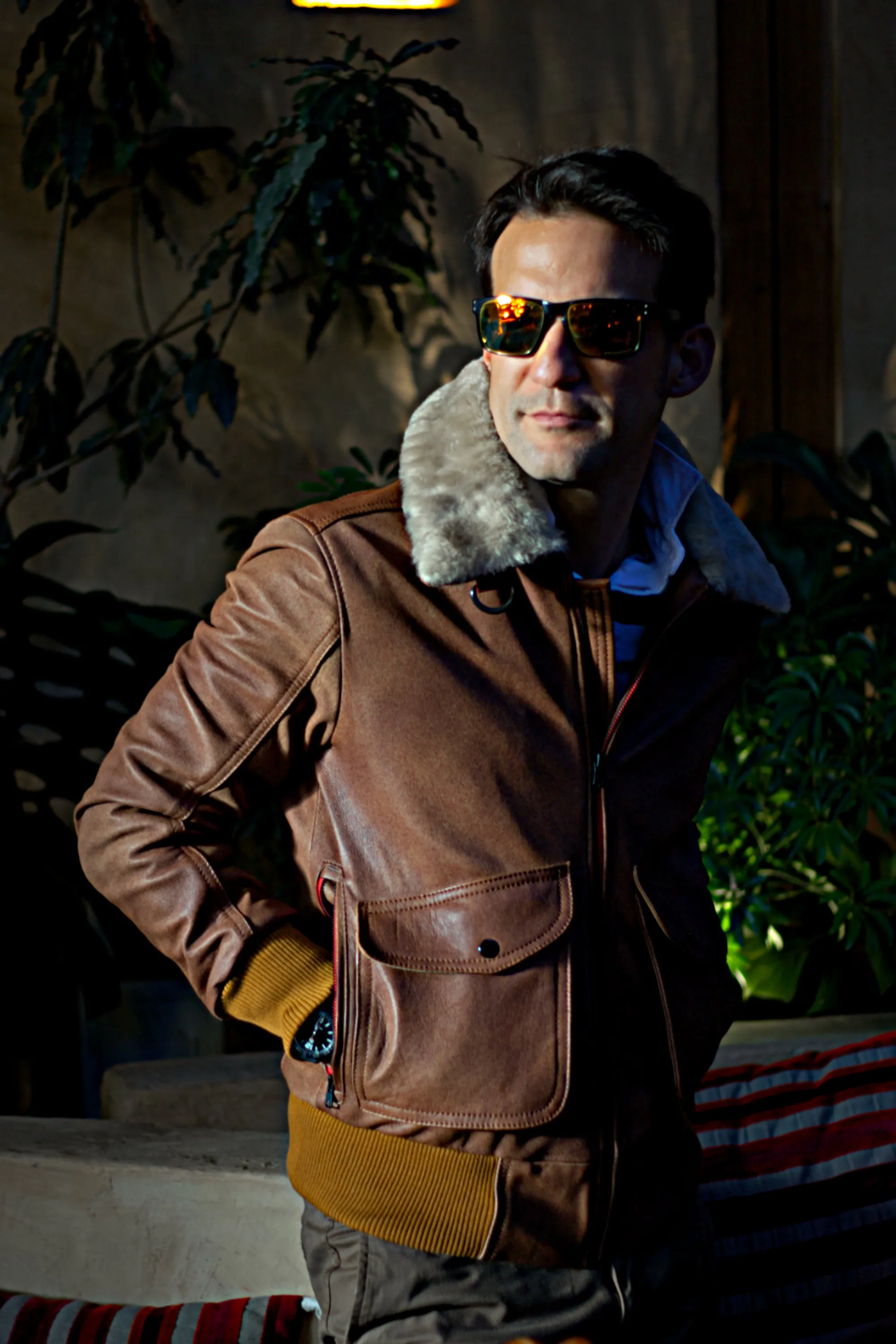 B52 PILOT Leather Jacket - Brown- Shearling