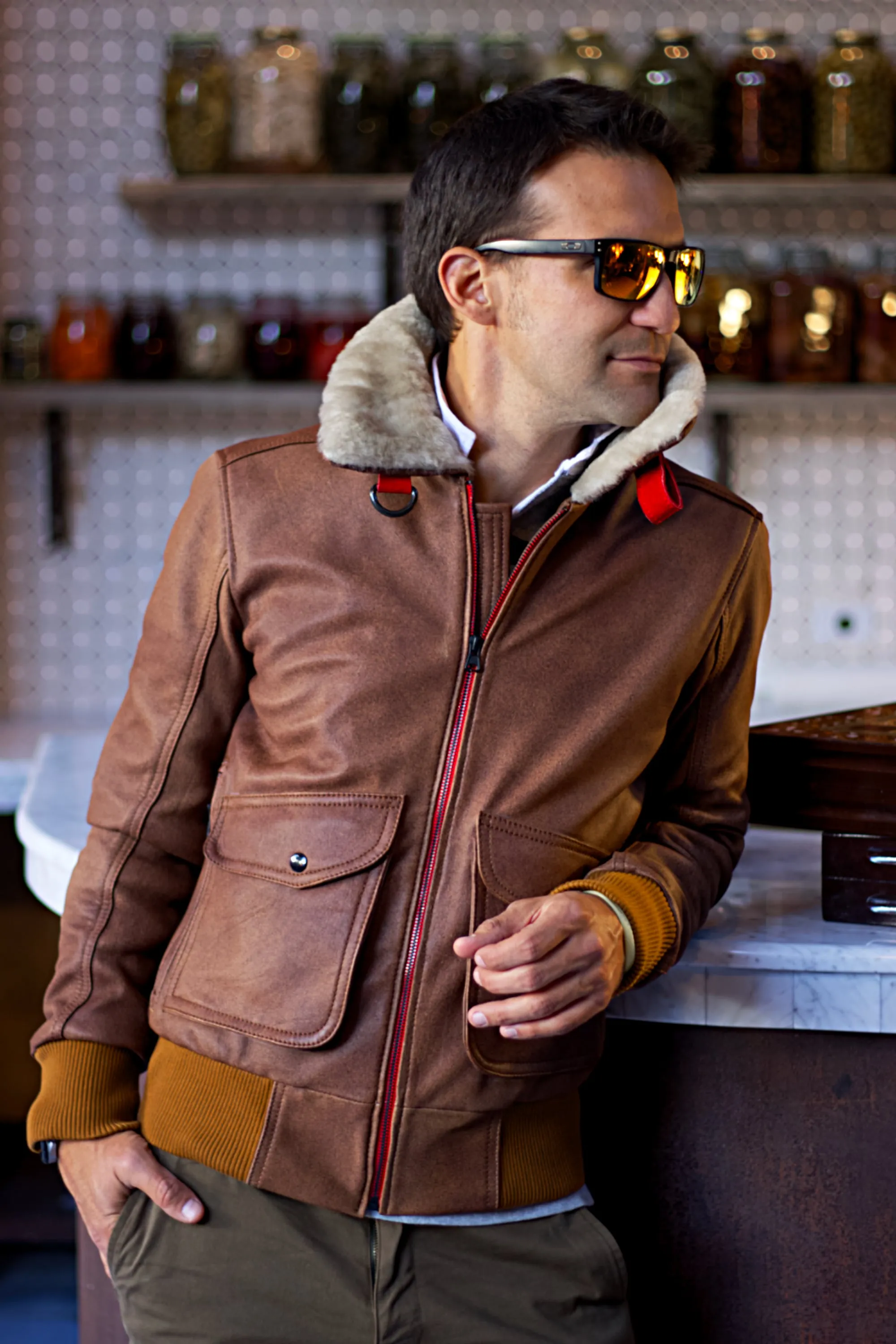 B52 PILOT Leather Jacket - Brown- Shearling