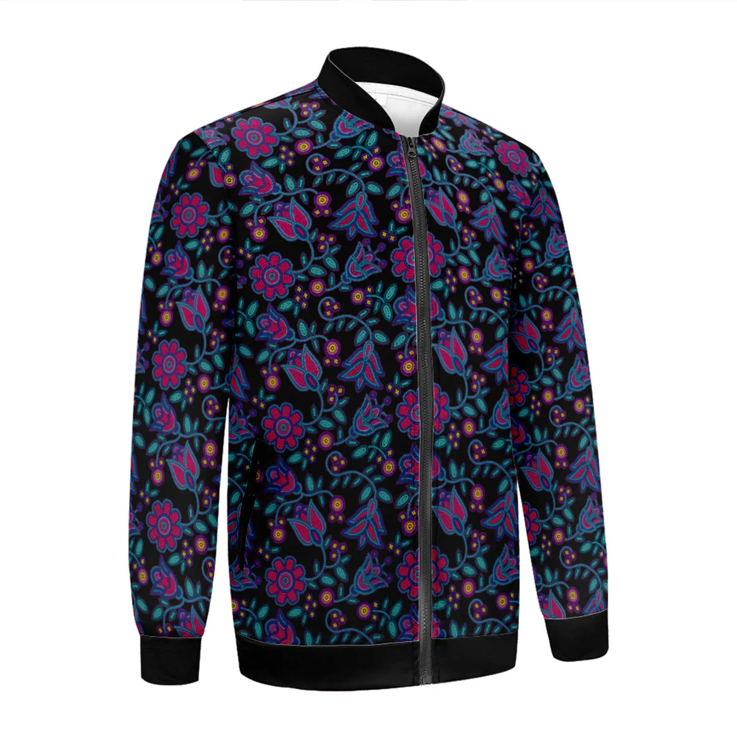 Beaded Nouveau Coal Zippered Collared Lightweight Jacket