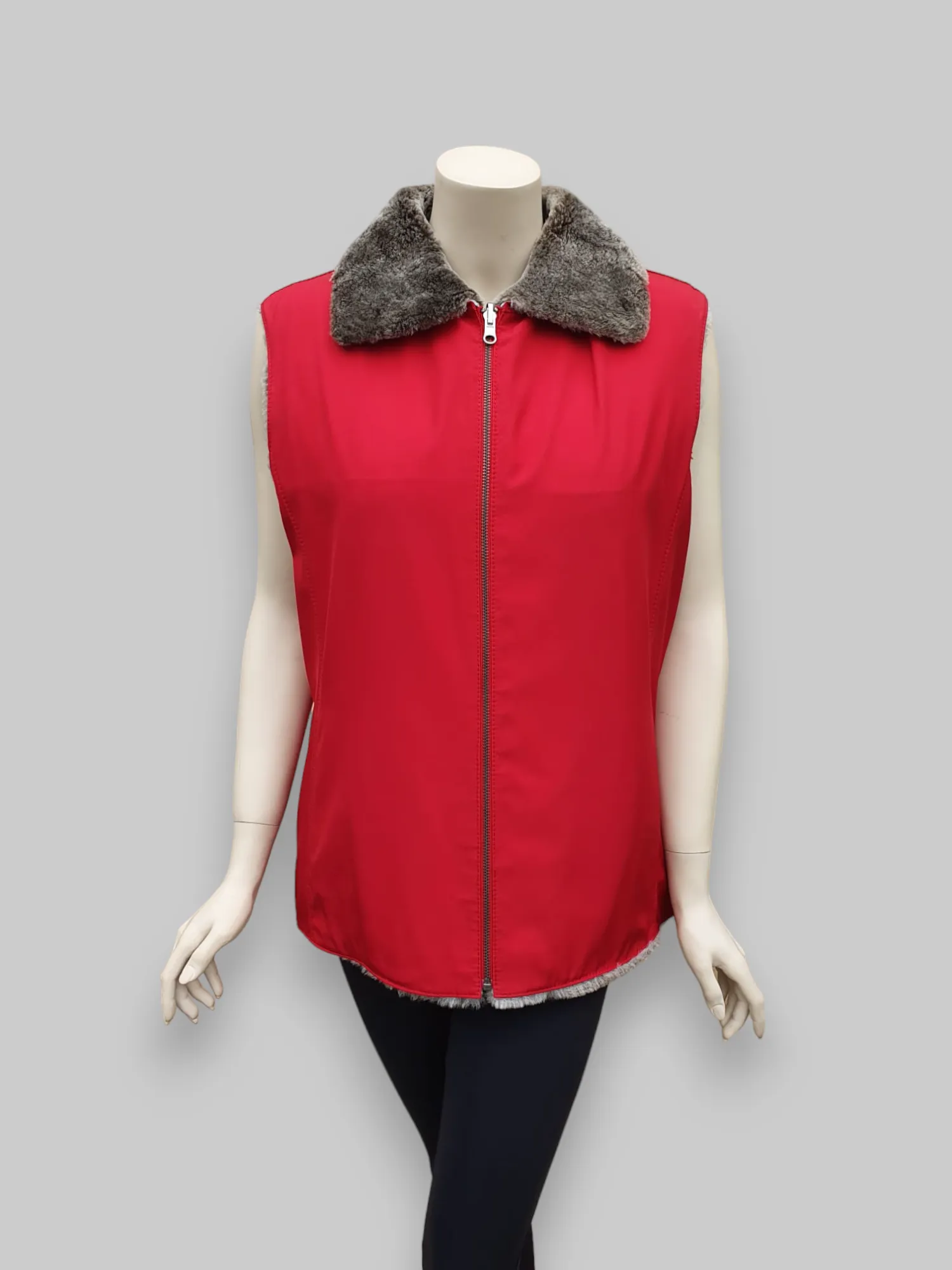 Beige Shearling Vest w/ Red Microfiber Lining -Size 42