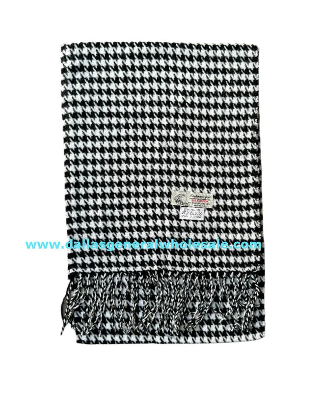 Black & White Houndstooth Cashmere Feel Scarf Wholesale