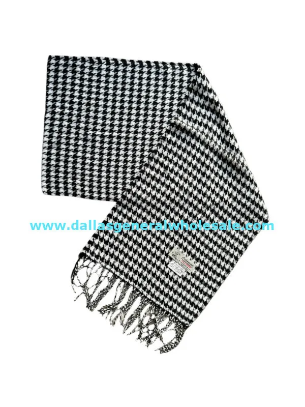 Black & White Houndstooth Cashmere Feel Scarf Wholesale