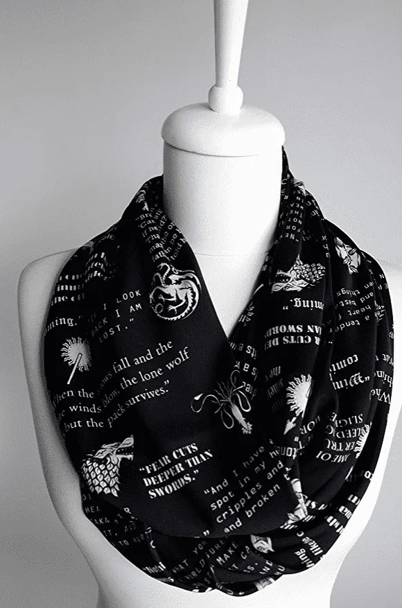 Black Game Of Thrones Themes  Infinity Scarf Handmade Limited Edition