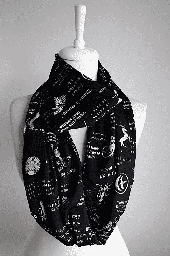 Black Game Of Thrones Themes  Infinity Scarf Handmade Limited Edition