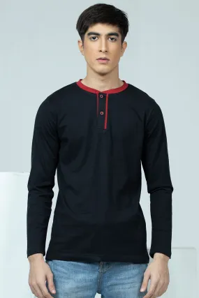 Black Henley T-Shirt - W21 - MT0116R