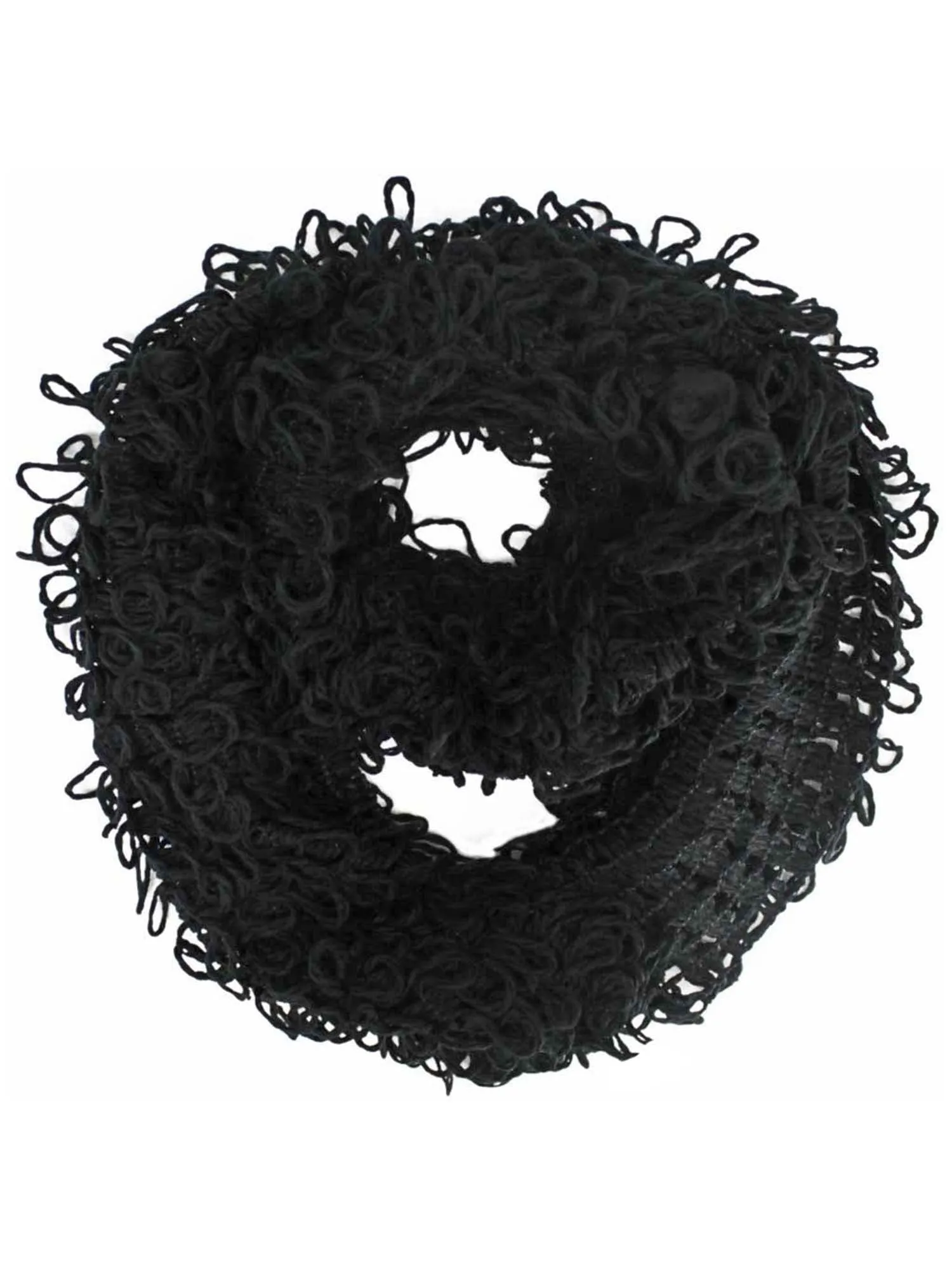 Black Wispy Knit Infinity Circle Scarf