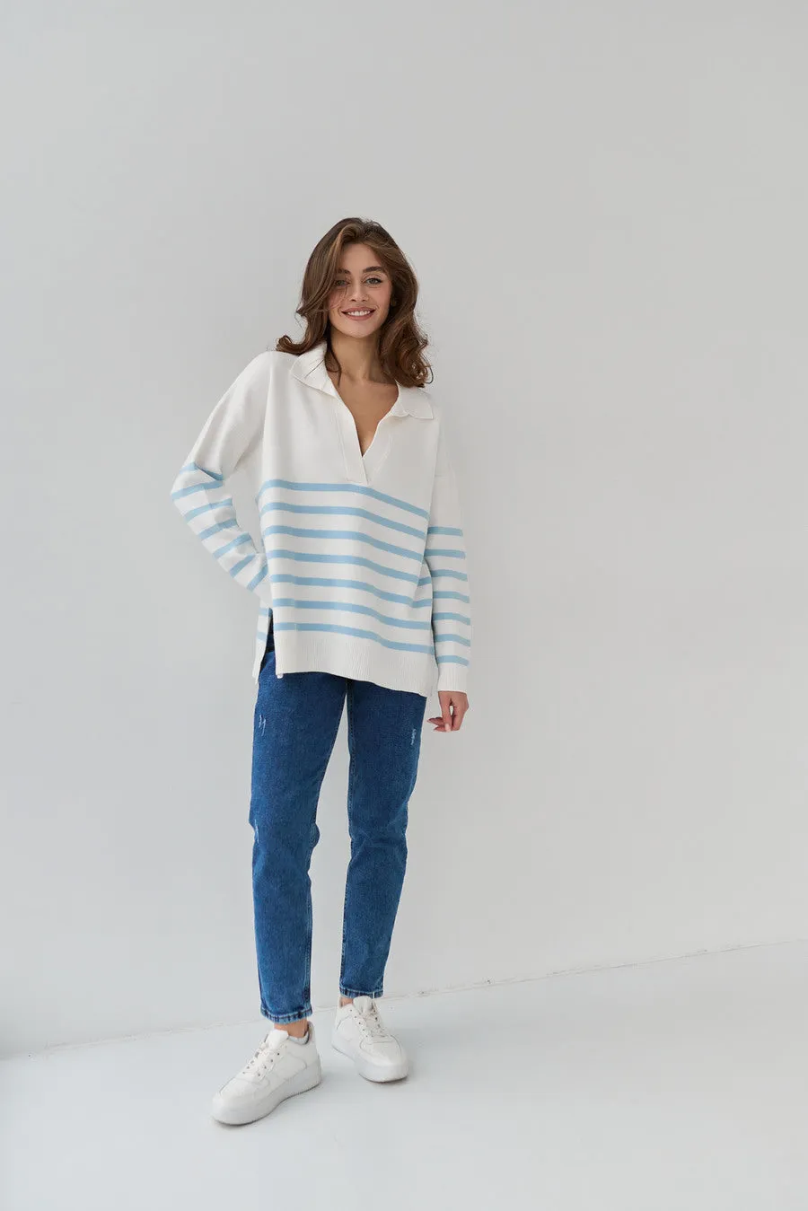 Blue Striped Polo Sweater