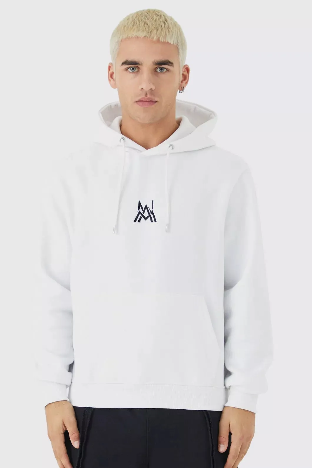 Boohoo White Boxy Man Basic Mens Hoodie