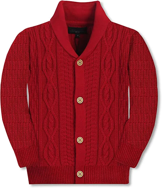 Boys Knitted Shawl Collar Cardigan Sweater 0 Cotton -Red