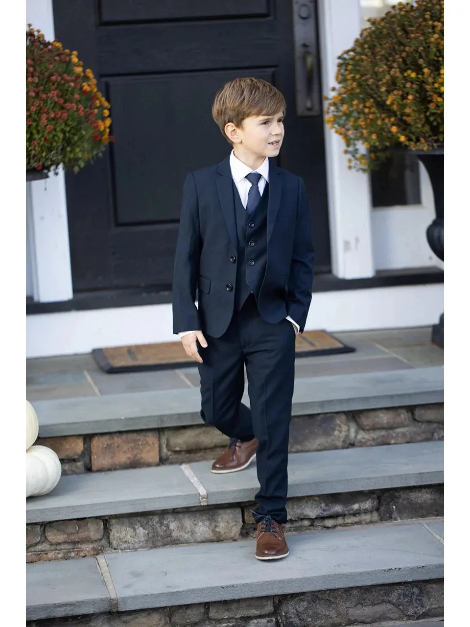 Boys Midnight Navy 5-Piece Wool Blend Suit