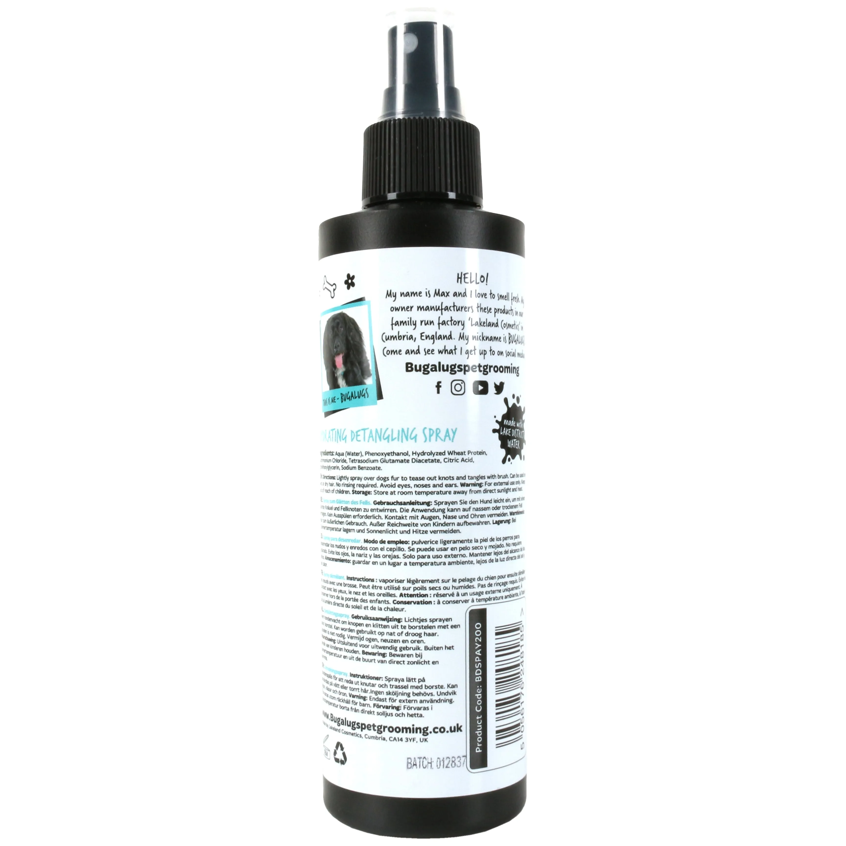 Bugalugs Dogs Hydrating Detangling Spray Vegan 200ml