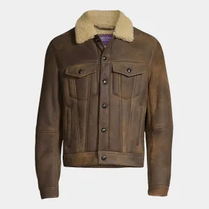 Buy Best Style Rfx Premium Brown Shearling Collar Trucker Jacket