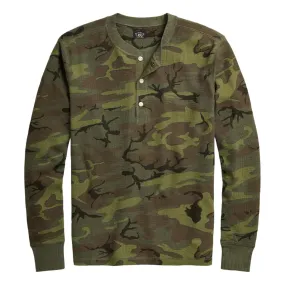 Camo Waffle-Knit Henley Shirt