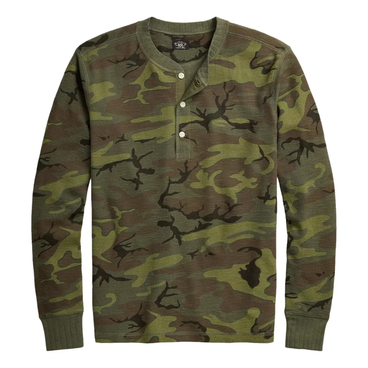 Camo Waffle-Knit Henley Shirt