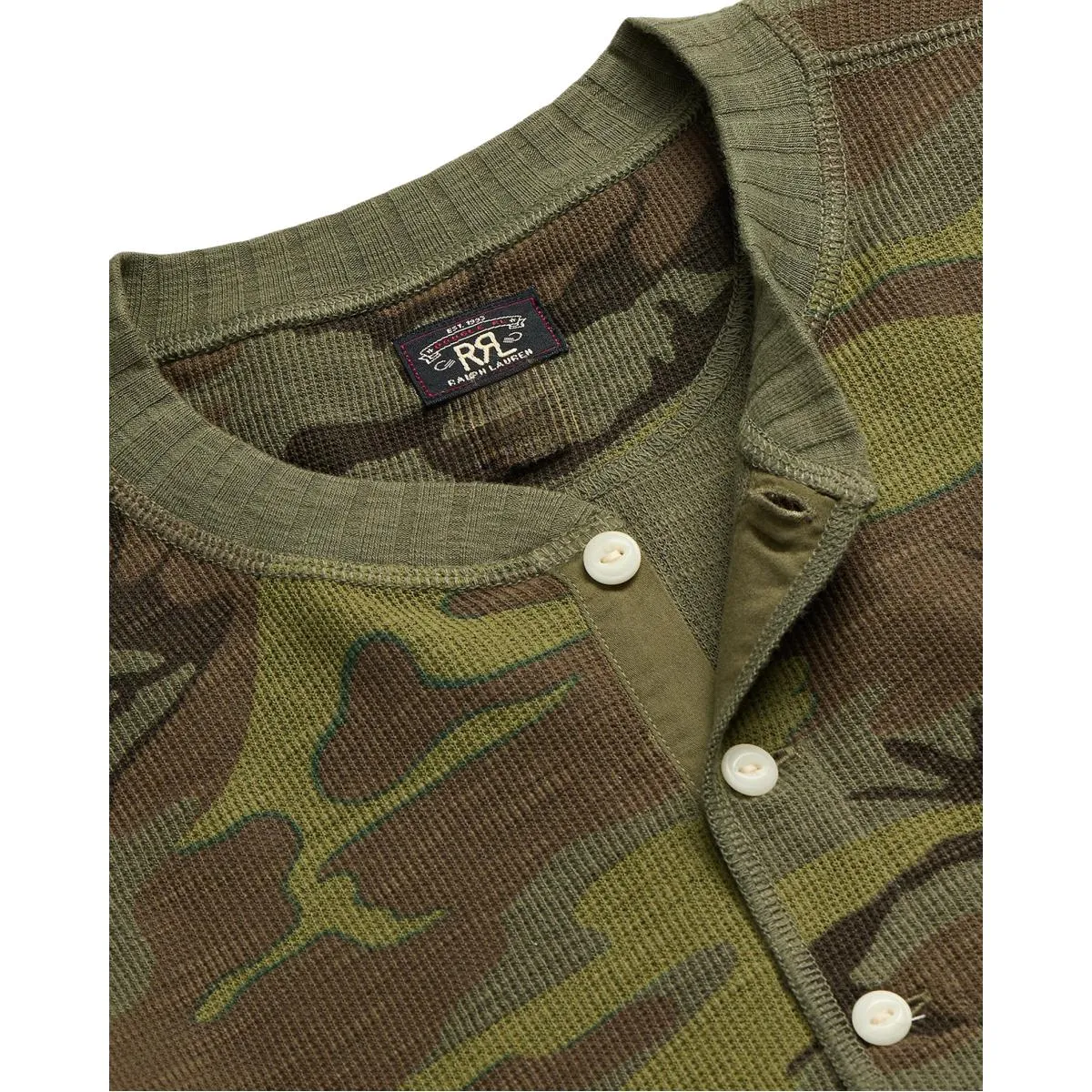 Camo Waffle-Knit Henley Shirt