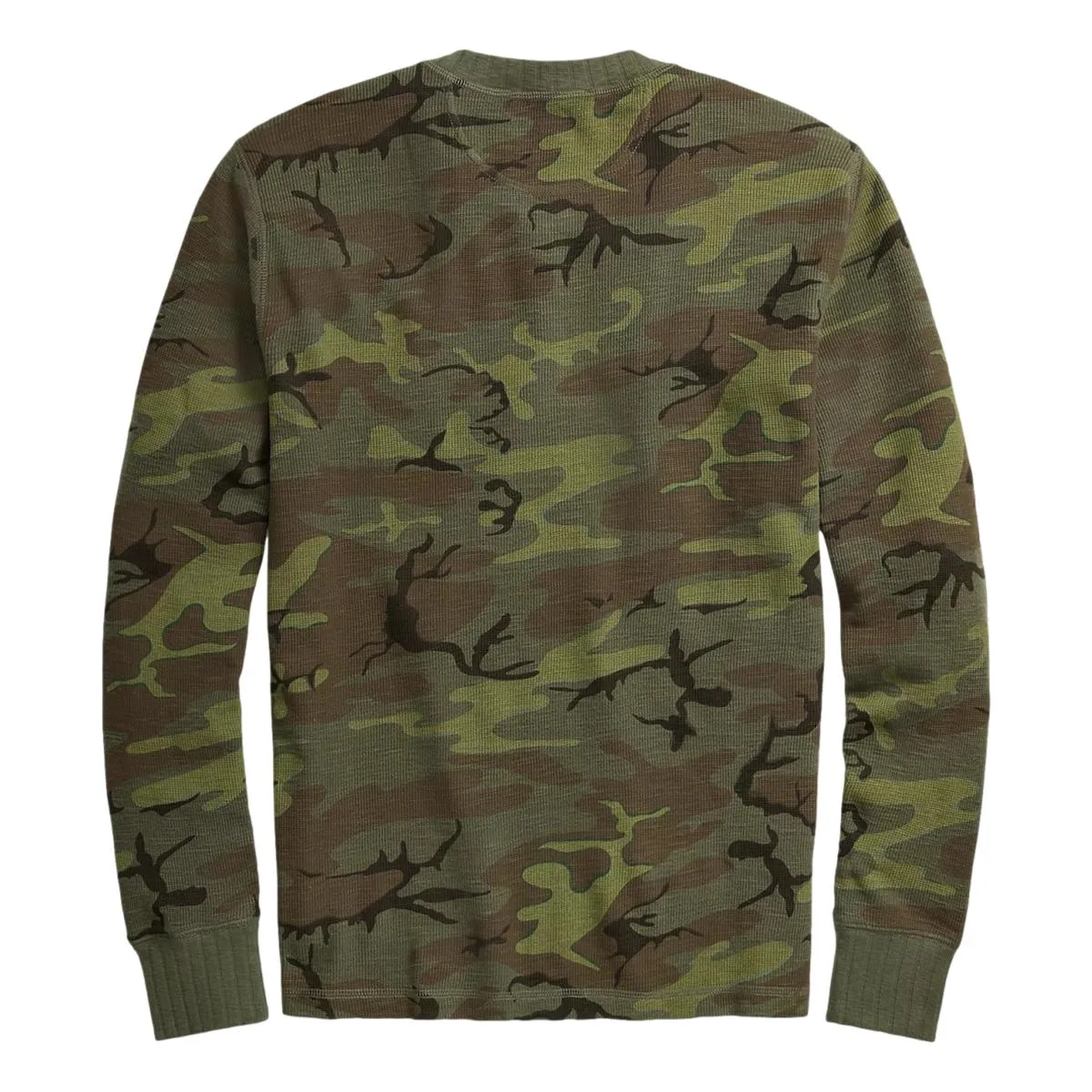 Camo Waffle-Knit Henley Shirt