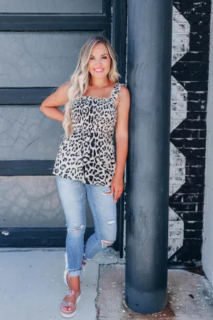 Coco Leopard Smocked Tank - Taupe