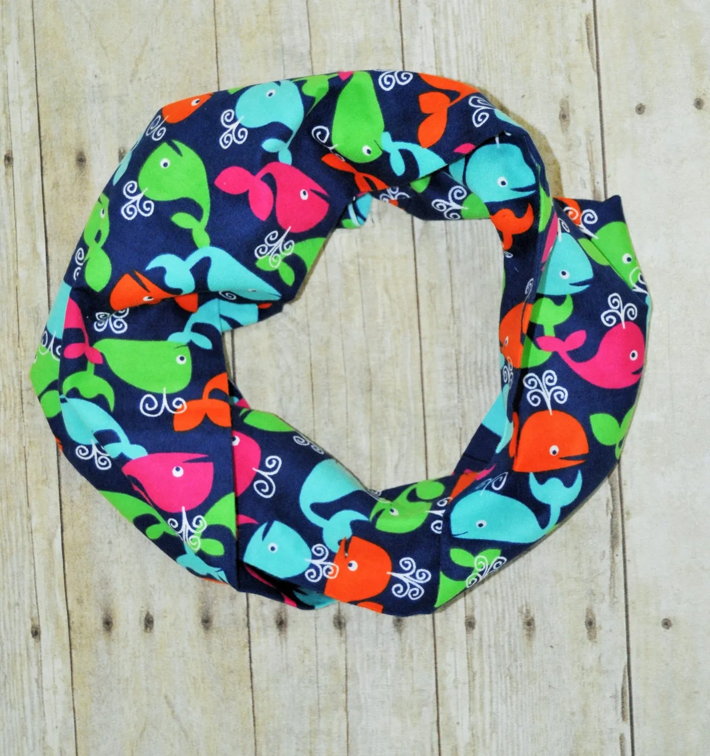 colorful whales infinity scarf, whale scarf,soft baby scarf, trendy baby scarf,  unisex baby scarf, mini infinity scarf, child loop scarf