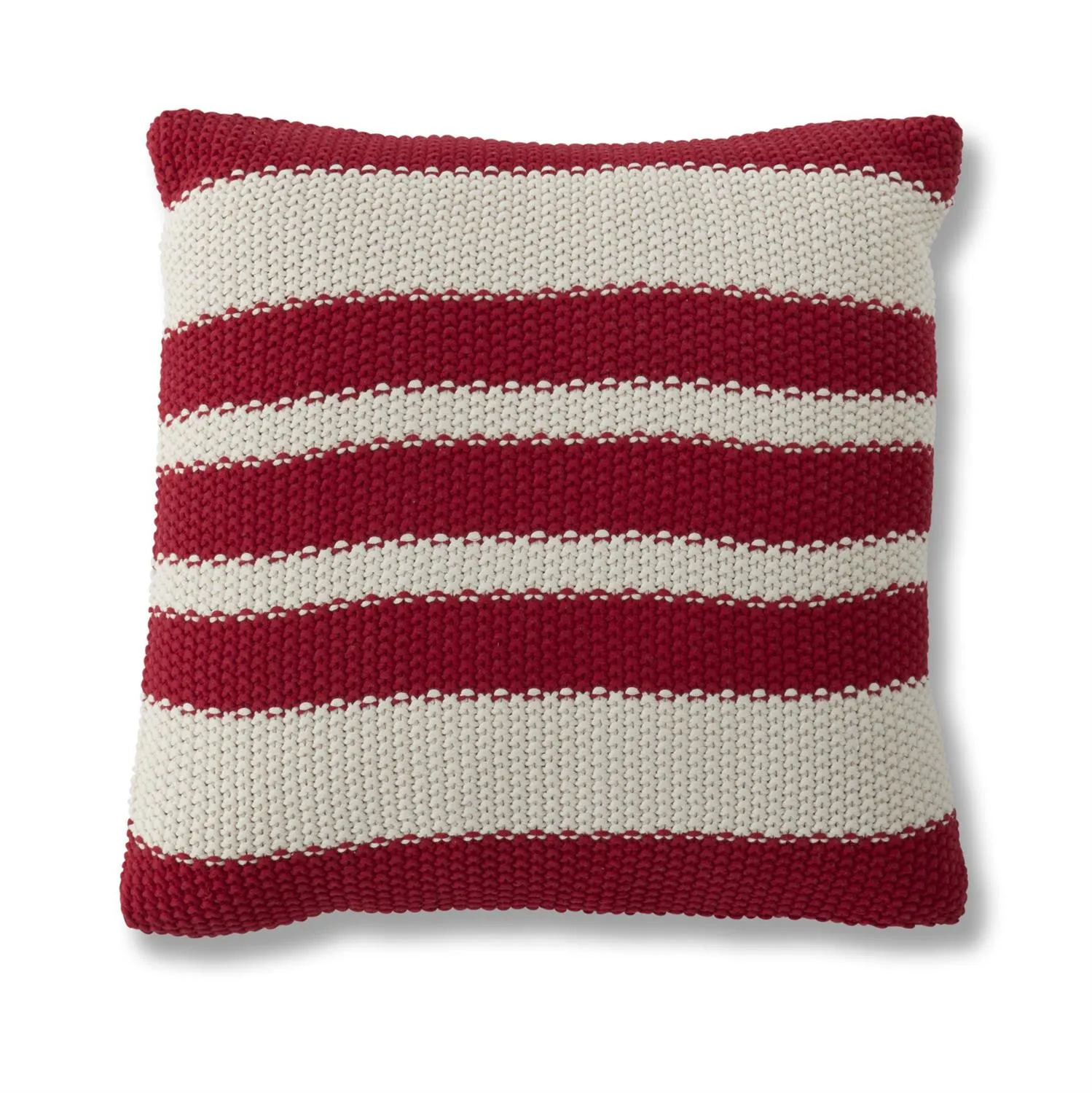 Cotton Knit Red & Cream Striped Pillow