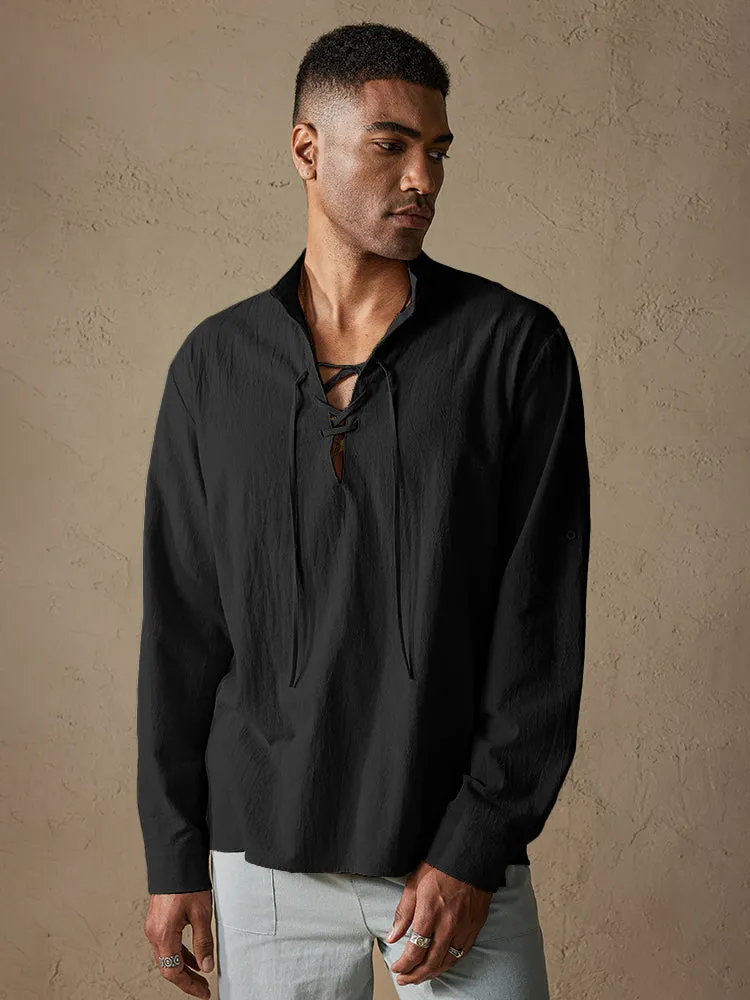 Cotton Long Sleeves V Neck Shirt