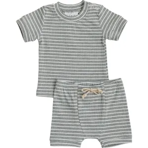 Cozy Short Set | Grey Stripe