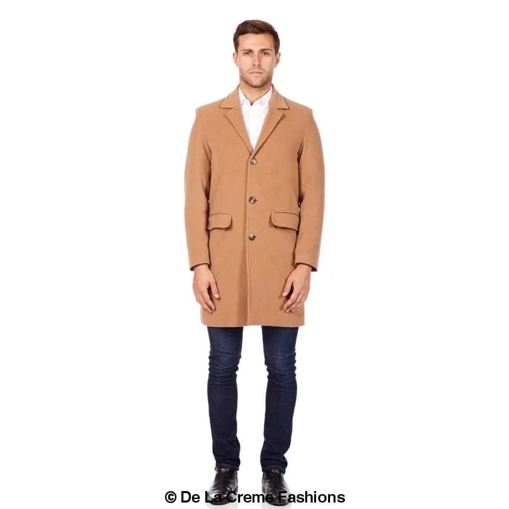 De La Creme MAN - Men's Single Breasted Wool Mix Overcoat