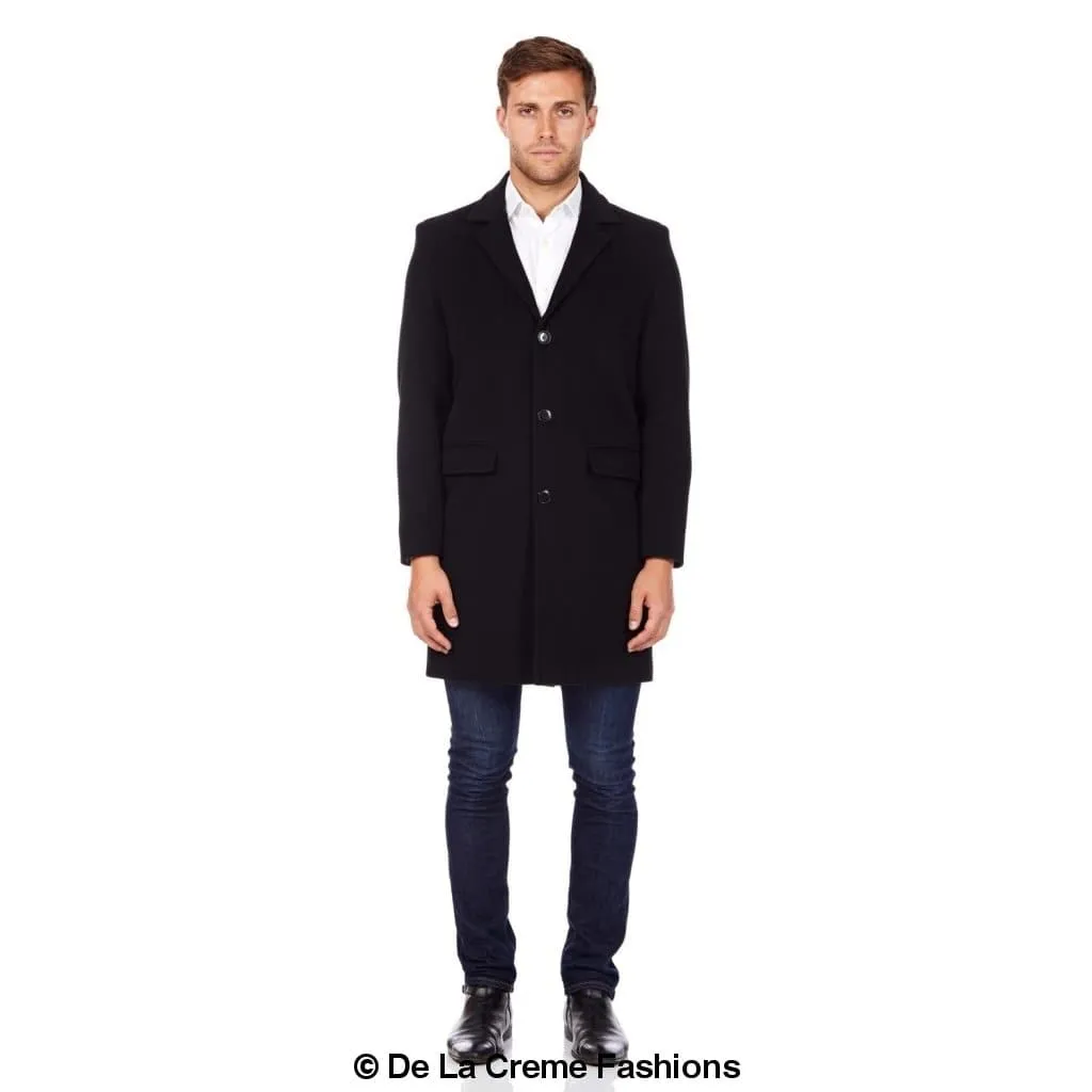 De La Creme MAN - Men's Single Breasted Wool Mix Overcoat