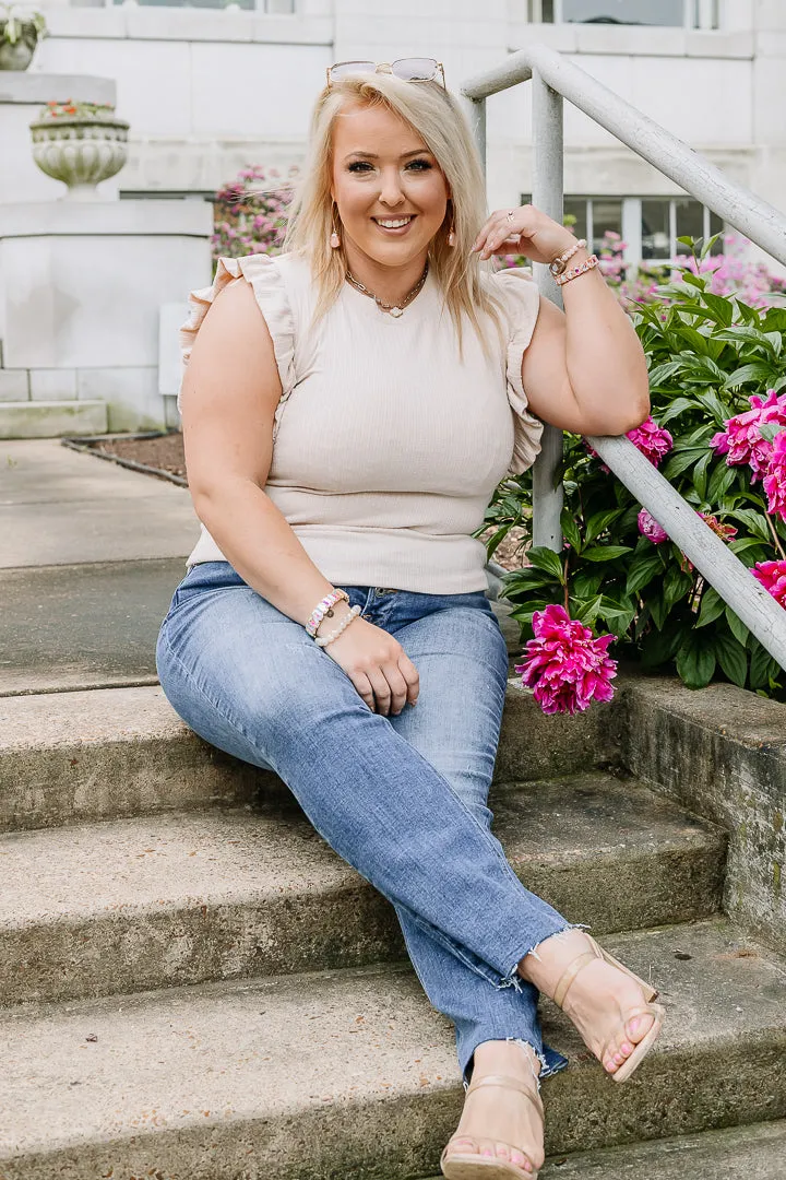 Don't Stop Now Ruffle Knit Tank | Taupe