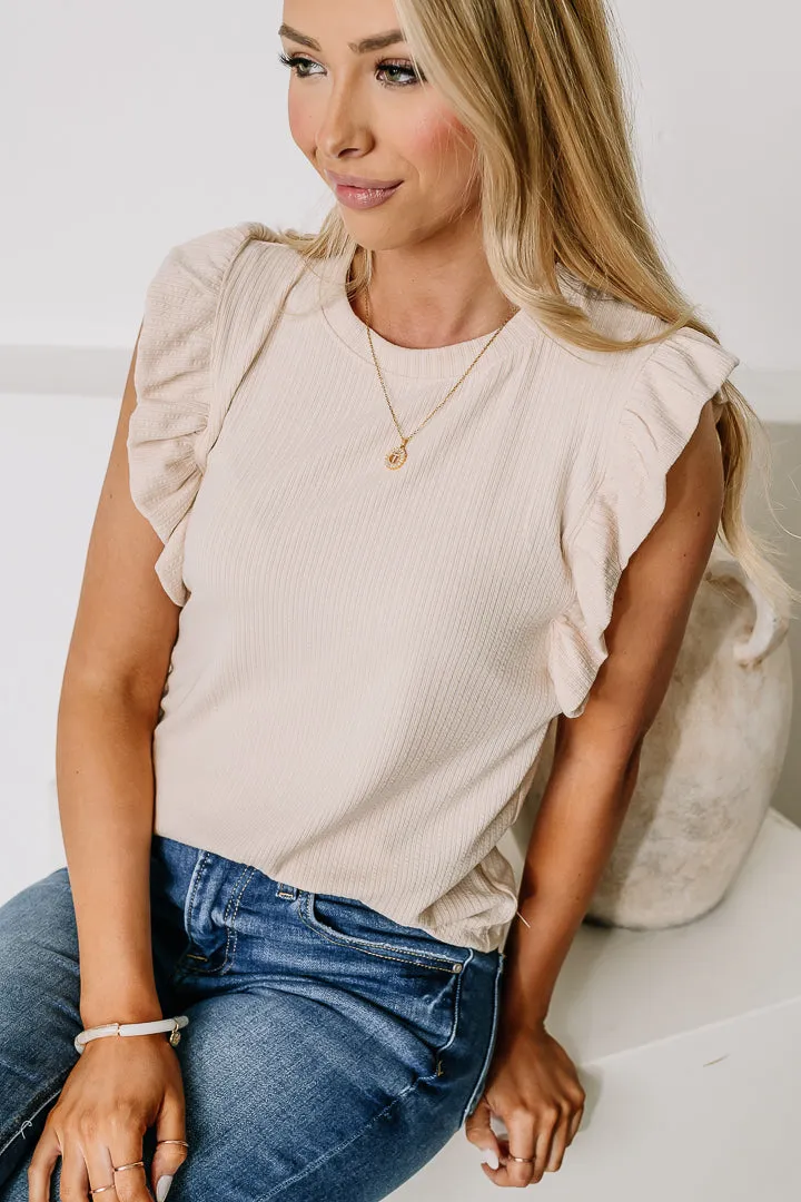 Don't Stop Now Ruffle Knit Tank | Taupe