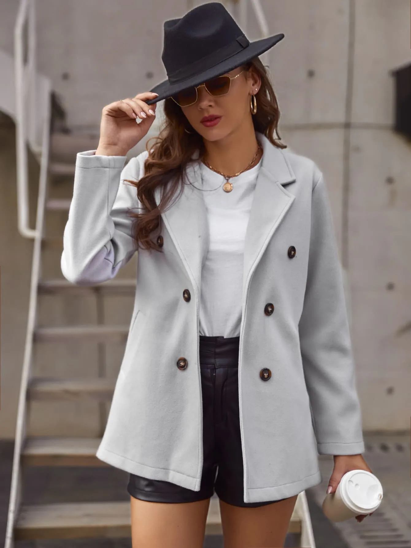 Double-breasted Lapel Neck Overcoat