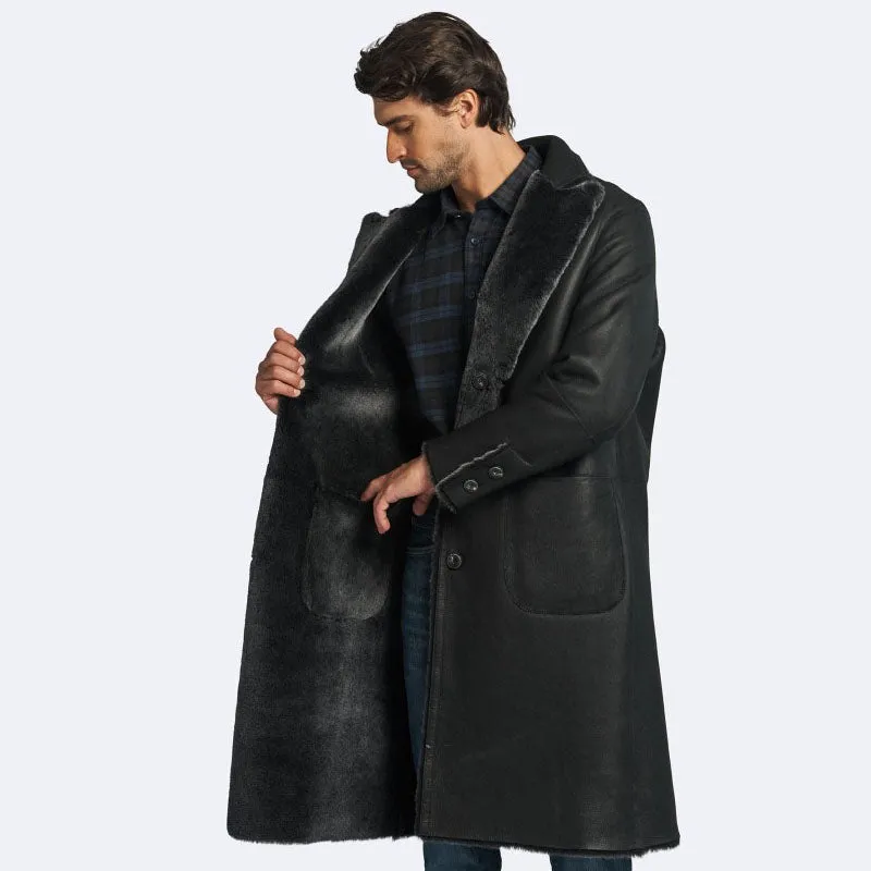 Durham Reversible Black Shearling Leather Coat For Men's