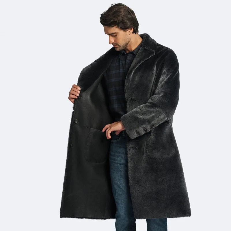 Durham Reversible Black Shearling Leather Coat For Men's