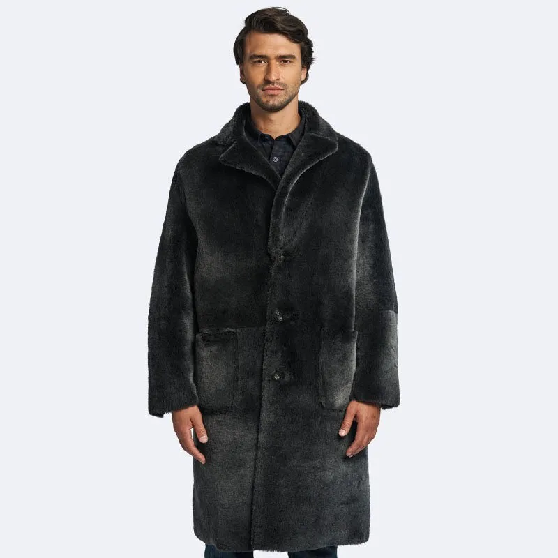 Durham Reversible Black Shearling Leather Coat For Men's