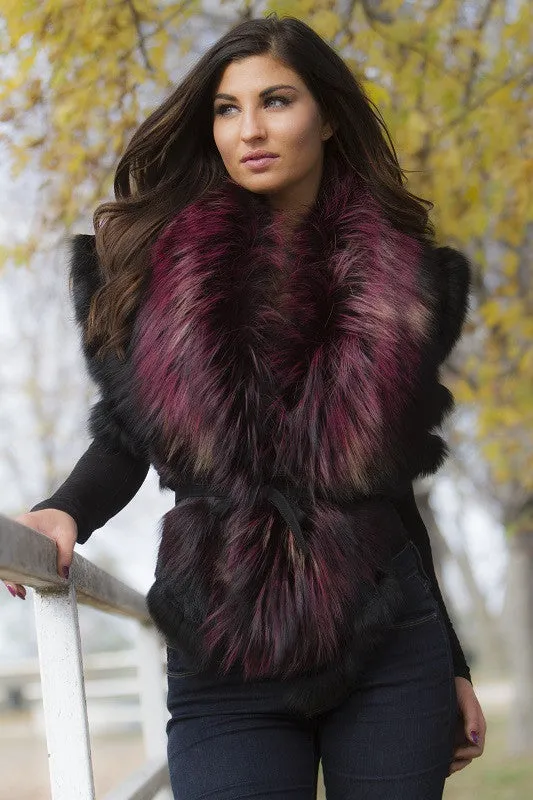 Dyed Wine Silver Fox Fur Collar Accessory