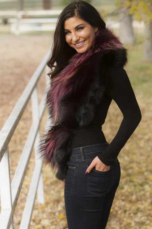 Dyed Wine Silver Fox Fur Collar Accessory